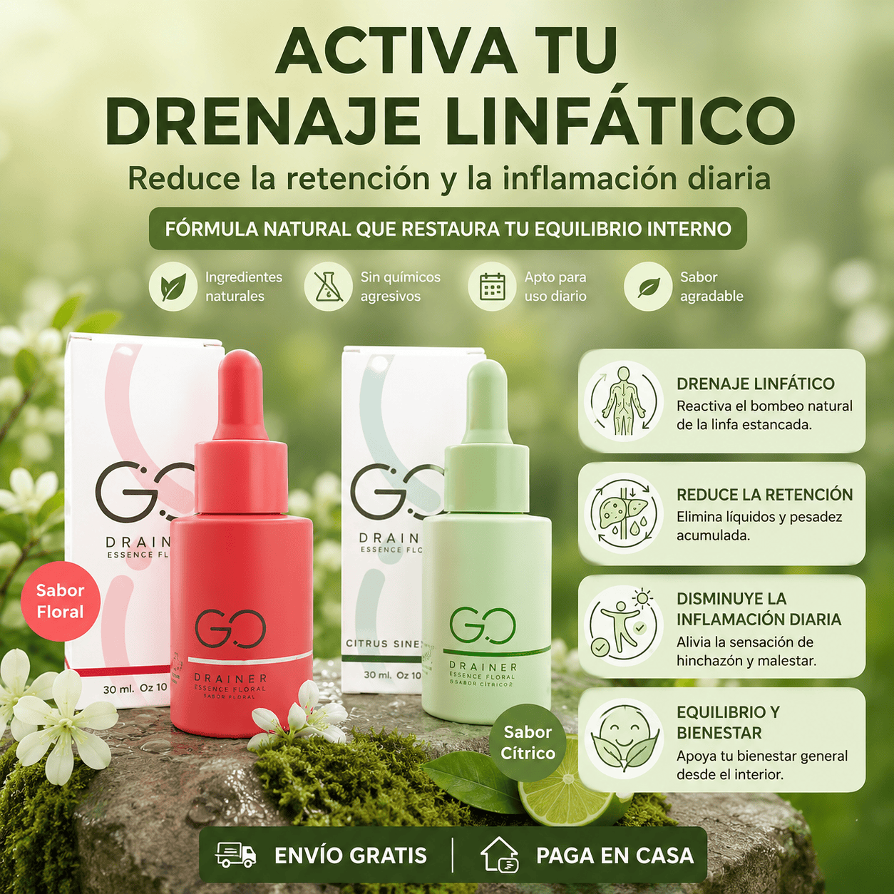 Go Drainer®: Reduce la hinchazon y sientete mas ligero en tan solo 6 dias con nuestra formula patentada.