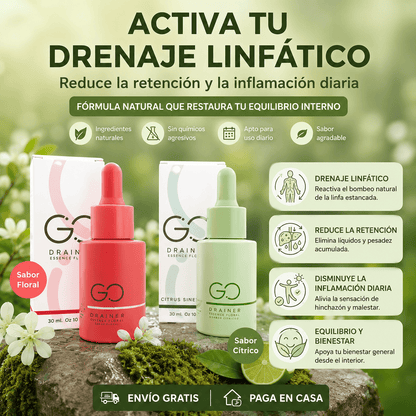 Go Drainer®: Reduce la hinchazon y sientete mas ligero en tan solo 6 dias con nuestra formula patentada.