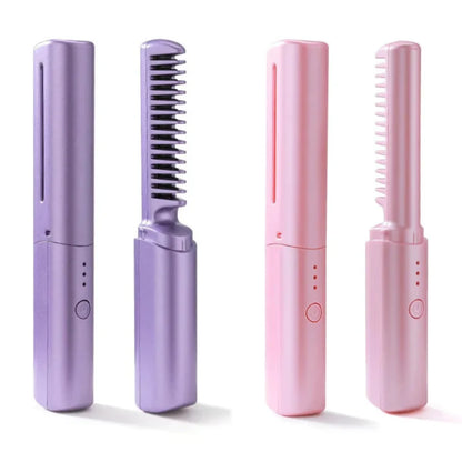 Peina & Brilla™ – Pack 2 Cepillos Alisadores Portátiles Antifrizz con brillo de salón