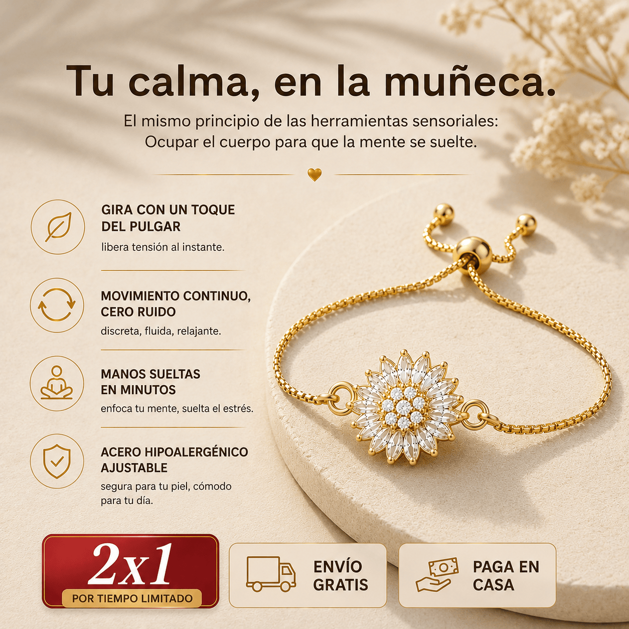 Pulsera Girasol Calma 🌻 — Suelta la tensión sin detener lo que estás haciendo